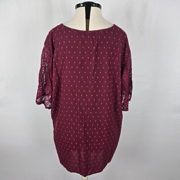 Bloomchic Blouse Women's 3X Purple Fabric Polka Dot Lace Short Sleeve Blouse NWT - Picture 5 of 14